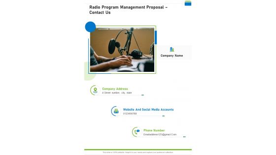Radio Program Management Proposal Contact Us One Pager Sample Example Document