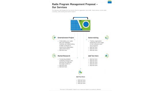 Radio Program Management Proposal Our Services One Pager Sample Example Document