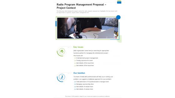 Radio Program Management Proposal Project Context One Pager Sample Example Document