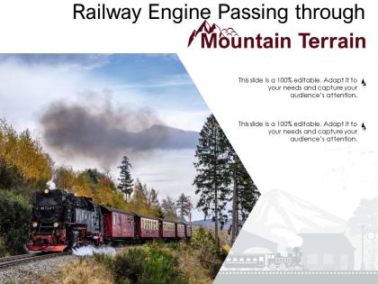 Railway engine passing through mountain terrain