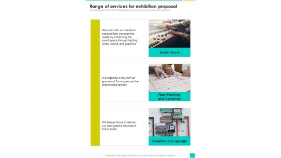 Range Of Services For Exhibition Proposal One Pager Sample Example Document