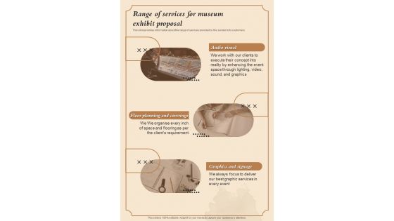Range Of Services For Museum Exhibit Proposal One Pager Sample Example Document