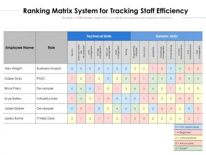 Ranking matrix system for tracking staff efficiency
