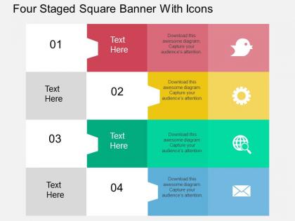 Rb four staged square banner with icons flat powerpoint design