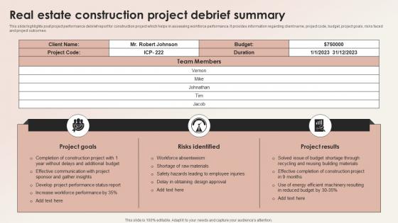 Real Estate Construction Project Debrief Summary