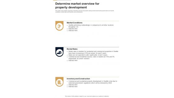 Real Estate Development Investment Determine Market Overview For Property One Pager Sample Example Document