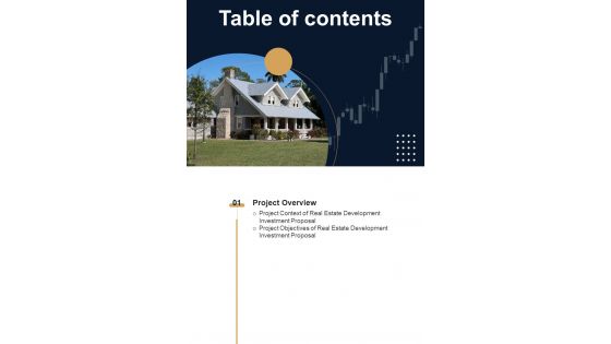 Real Estate Development Investment Proposal Table Of Contents One Pager Sample Example Document
