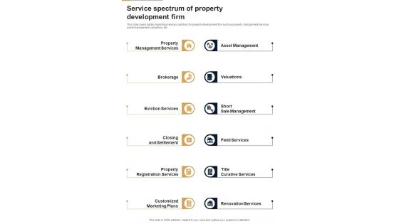 Real Estate Development Investment Service Spectrum Of Property One Pager Sample Example Document