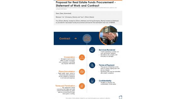 Real Estate Funds Procurement Statement Of Work And Contract One Pager Sample Example Document