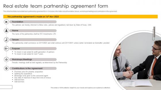 Real Estate Team Partnership Agreement Form