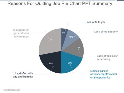 Reasons for quitting job pie chart ppt summary