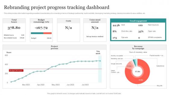 Rebranding Project Progress Tracking Dashboard Ppt Infographics Structure