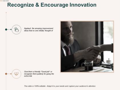 Recognize and encourage innovation opportunity ppt powerpoint presentation show deck