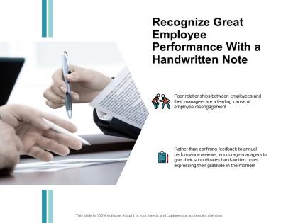 Recognize great employee performance with a handwritten note marketing ppt slides
