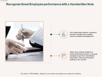 Recognize great employee performance with a handwritten note ppt powerpoint presentation show good