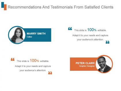 Recommendations and testimonials from satisfied clients ppt slides