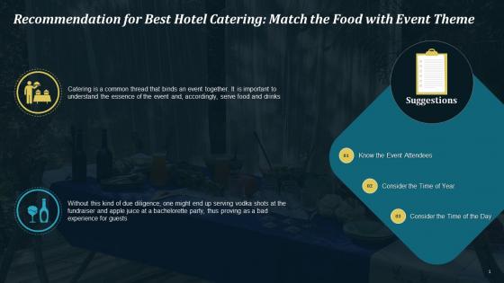 Recommendations For Hotel Catering Match The Food With Event Theme Training Ppt