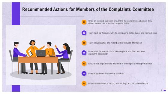 Recommended Anti Sexual Harassment Actions For Complaints Committee Members Training Ppt