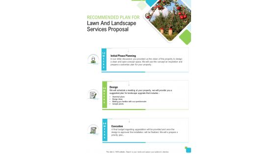 Recommended Plan For Lawn And Landscape Services Proposal One Pager Sample Example Document