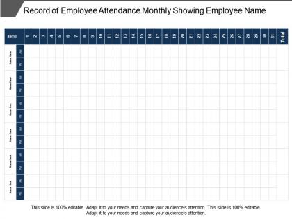 Record of employee attendance monthly showing employee name
