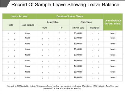 Record of sample leave showing leave balance