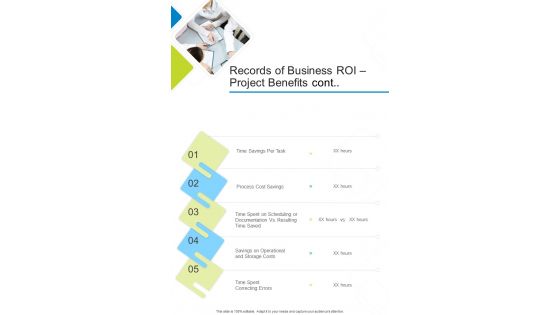 Records Of Business Roi Project Benefits Cont One Pager Sample Example Document