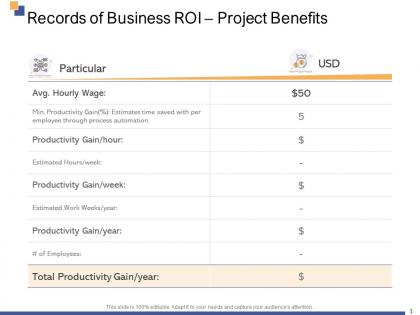 Records of business roi project benefits ppt powerpoint presentation introduction