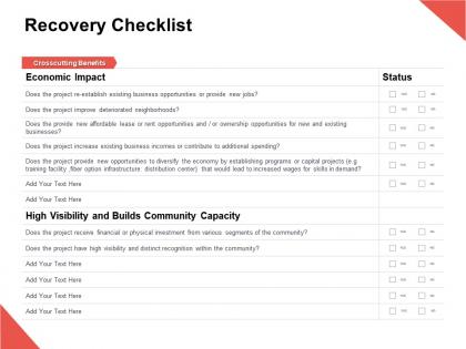 Recovery checklist capacity visibility ppt powerpoint presentation gallery objects
