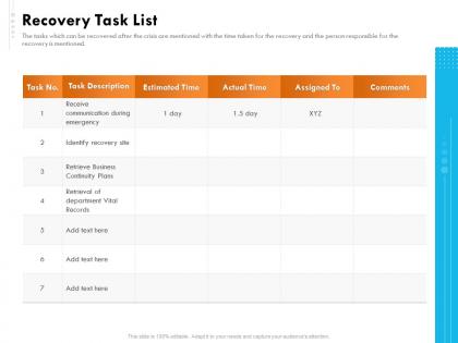 Recovery task list time ppt powerpoint presentation file formats