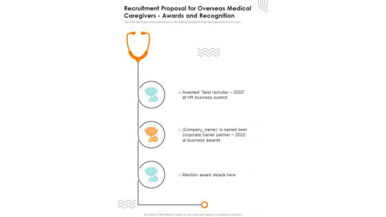 Recruitment Proposal For Overseas Medical Caregivers Awards And Recognition One Pager Sample Example Document