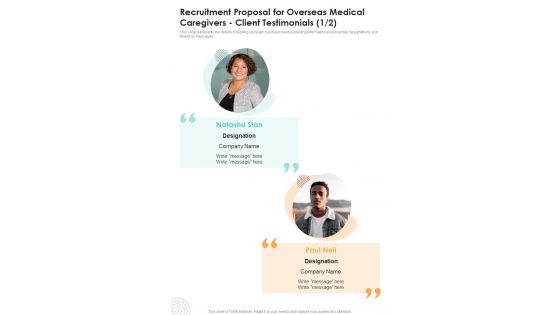 Recruitment Proposal For Overseas Medical Caregivers Client Testimonials One Pager Sample Example Document