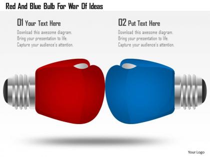 Red and blue bulb for war of ideas powerpoint template