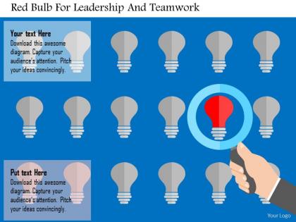 Red bulb for leadership and teamwork flat powerpoint design