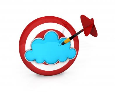 Red colored dart with blue cloud and arrow stock photo