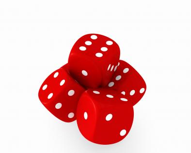 Red dices with white dotes showing concept of play games stock photo