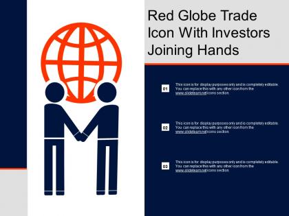 Red globe trade icon with investors joining hands