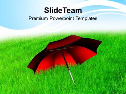 Red umbrella in grass nature powerpoint templates ppt themes and graphics