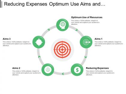 Reducing expenses optimum use aims and objectives with circles and icons
