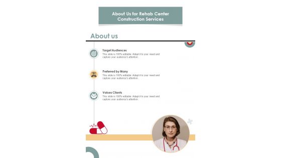 Rehab Center Construction Services For About Us One Pager Sample Example Document