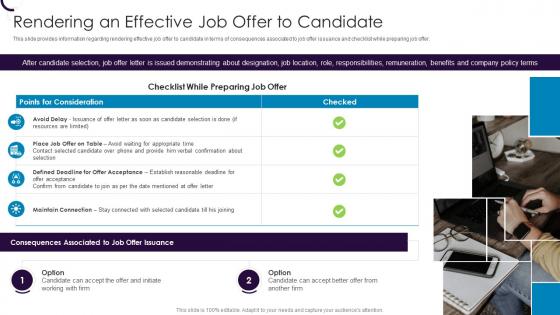 Rendering An Effective Job Offer To Candidate Employee Hiring Plan At Workplace