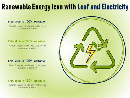Renewable energy icon with leaf and electricity