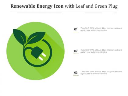 Renewable energy icon with leaf and green plug