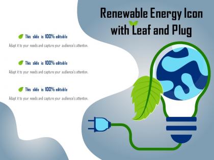 Renewable energy icon with leaf and plug