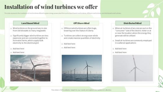 Renewable Energy Sources Installation Of Wind Turbines We Offer Ppt Powerpoint Presentation Gallery Vector