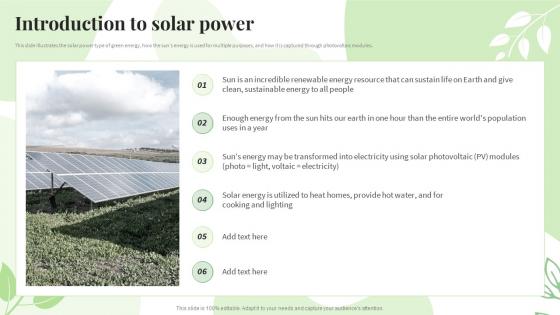 Renewable Energy Sources Introduction To Solar Power Ppt Powerpoint Presentation Icon Designs