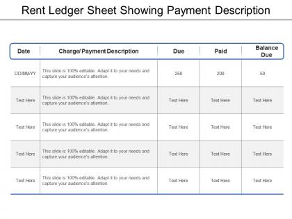 Rent ledger sheet showing payment description