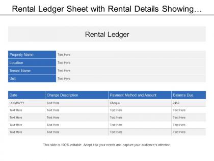 Rental ledger sheet with rental details showing payment method and amount