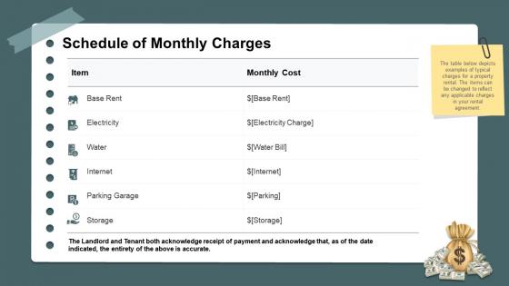 Rental receipt from schedule of monthly charges ppt slides sample
