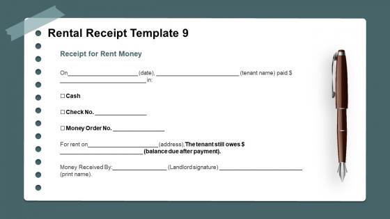 Rental receipt template 9 ppt summary professional