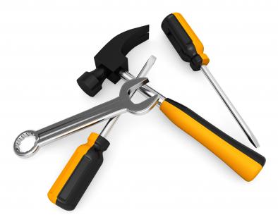 Repair tools like hammer screwdrivers stock photo